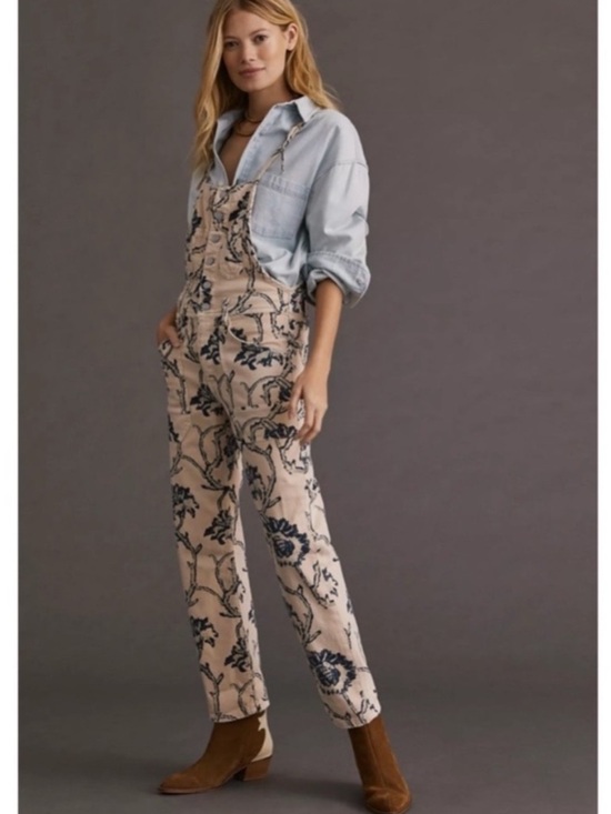 Pilcro Pants - Anthropologie Pilcro painters overalls jumpsuit cream blue floral size 30